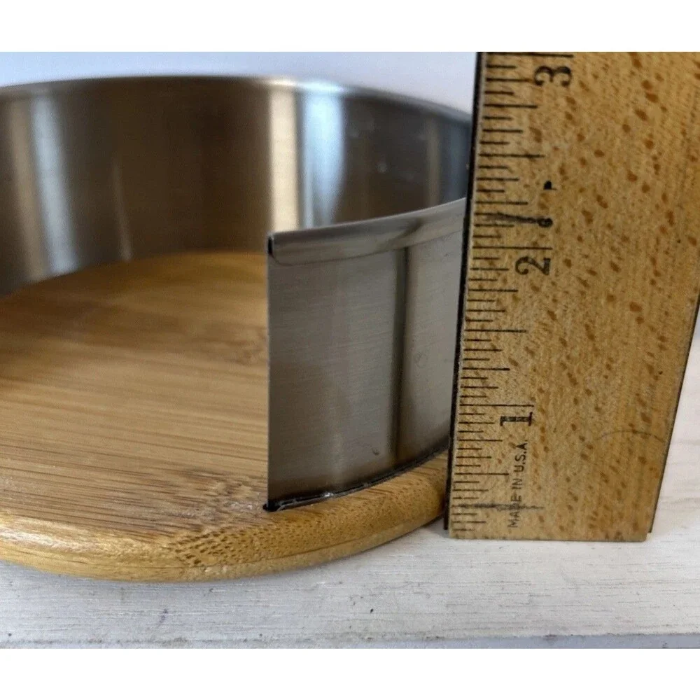 2015 BETTER HOMES Set Of 4 BAMBOO & CORK COASTERS IN Metal Holder